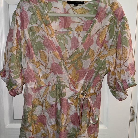 Harve Benard Pink and Green Summer Floral‎ Blouse Plus Size 1X - Picture 3 of 8